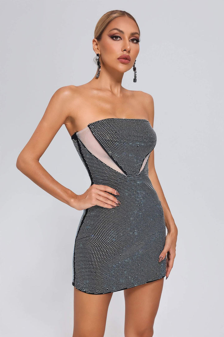 Keaton Strapless Diamonate Mini Bandage Dress - sarahselena