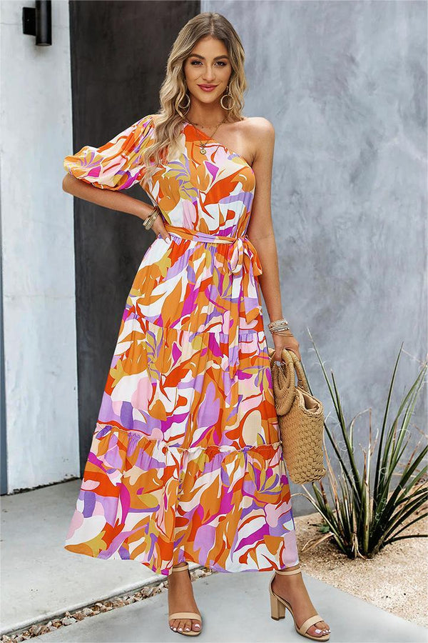 Print One-Shoulder Maxi Dress