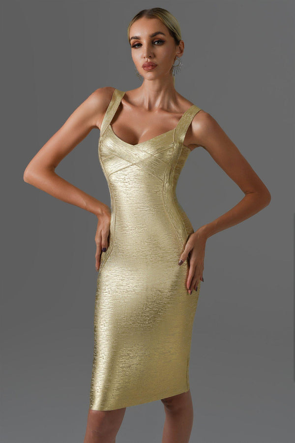 Sukia Mini Bandage Dress - Gold - sarahselena