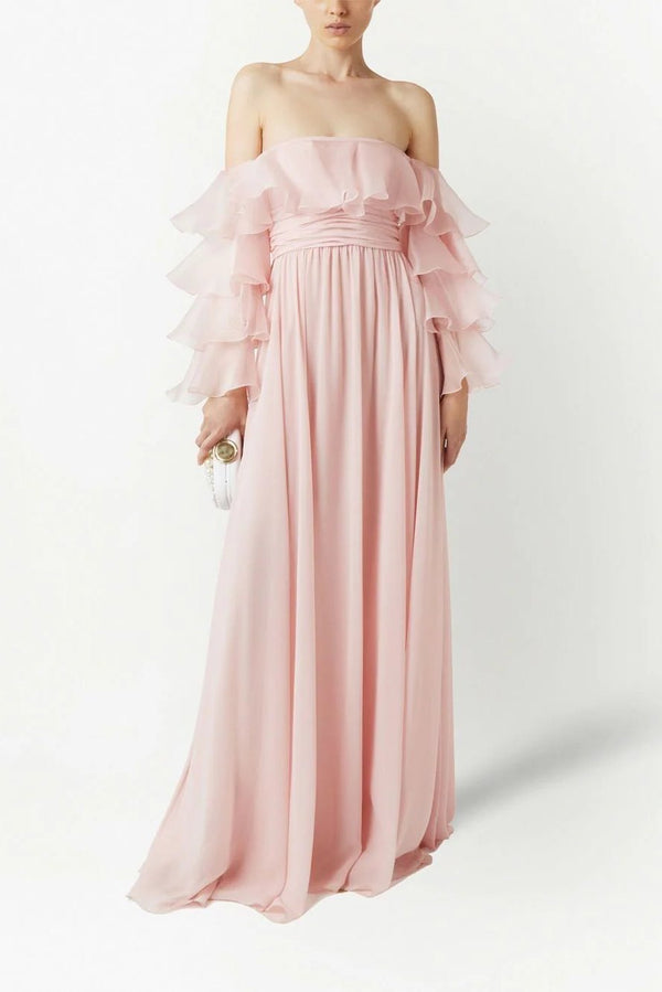 Strapless Ruffle Backless Maxi Dress