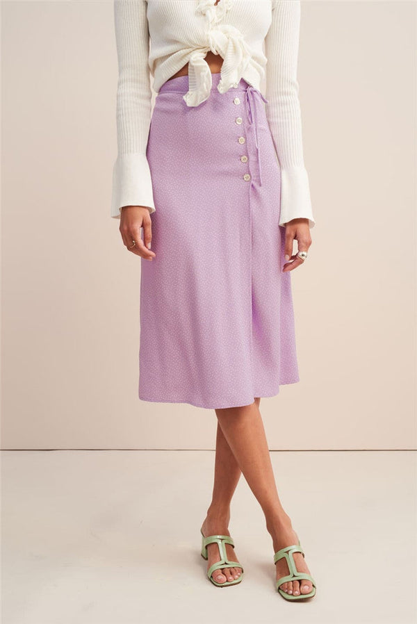 Silk Print Midi Skirt Purple