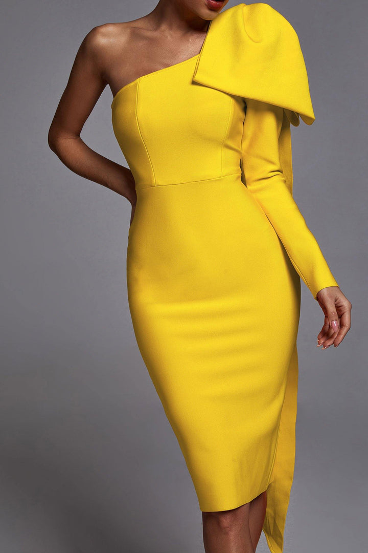 Abbey Yellow One Shoulder Bandage Dress - sarahselena